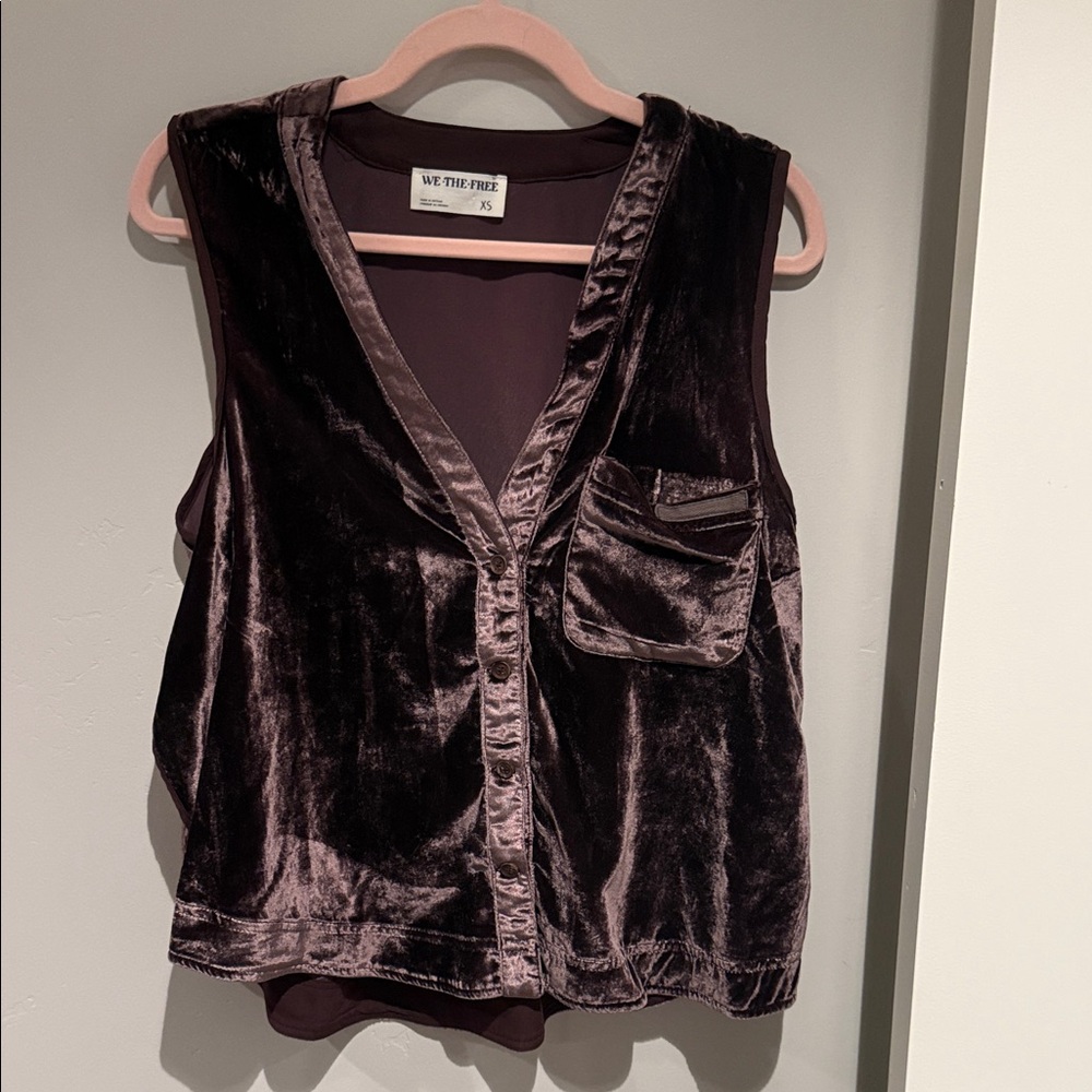 We The Free Velvet Button-Down Blouse - Deep Purple